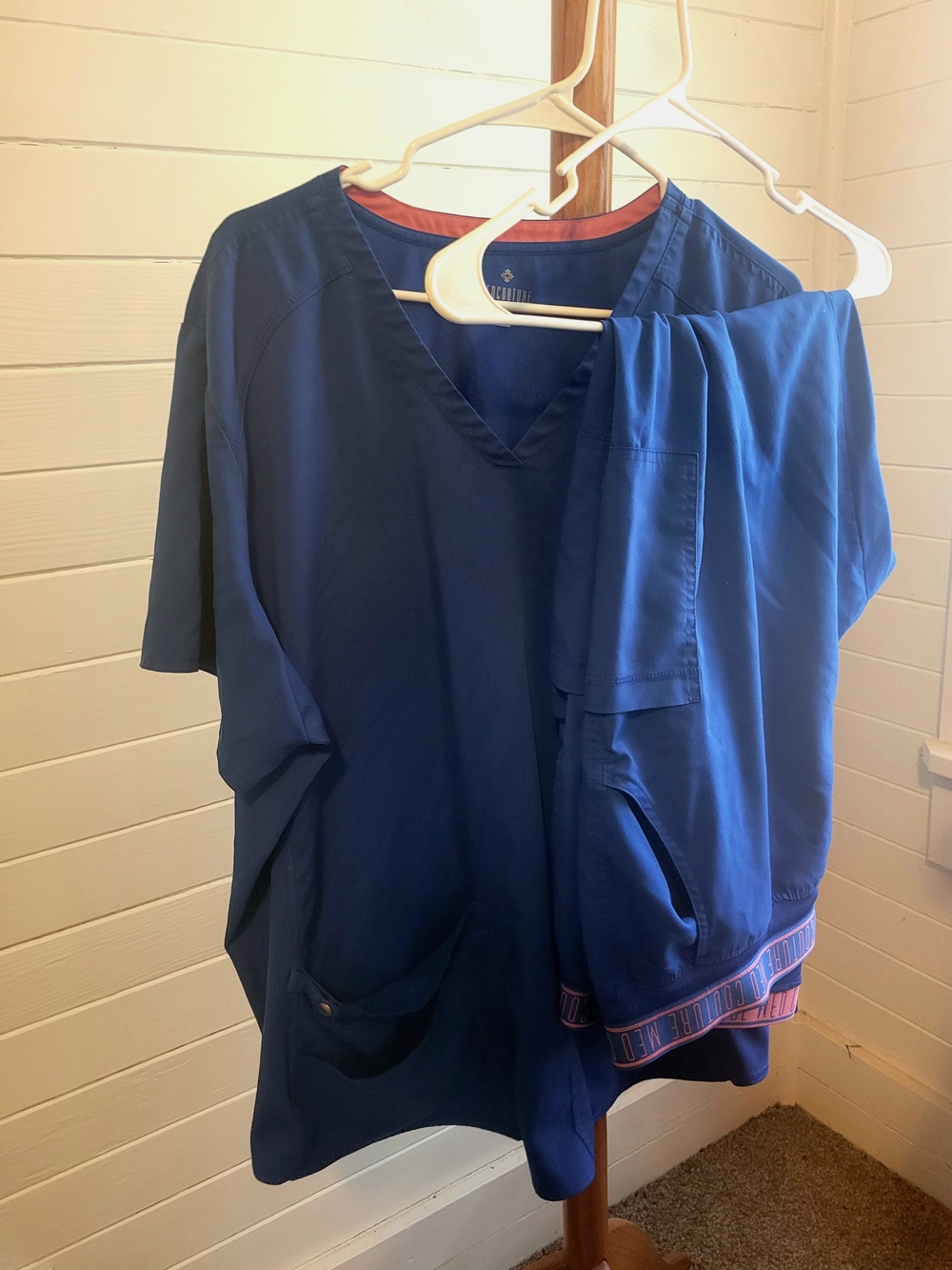 Med Couture Royal Blue Scrub Set with Pink Accent